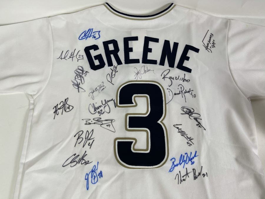 Khalil Greene San Diego Padres Baseball Jersey: Signed Autographs From Jake Peavy, Ryan Klesko, Dave Roberts, Chris Young, Brian Sweeney, Adrian Gonzales, Bud Black And More - See Details [Photo 1]