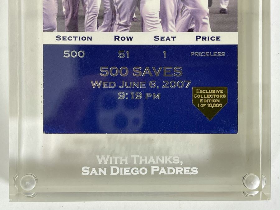Trevor Hoffman Signed 500 Saves Commemorative Ticket In Acrylic Display Case 4 X 8 [Photo 5]