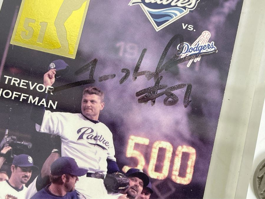 Trevor Hoffman Signed 500 Saves Commemorative Ticket In Acrylic Display Case 4 X 8 [Photo 3]