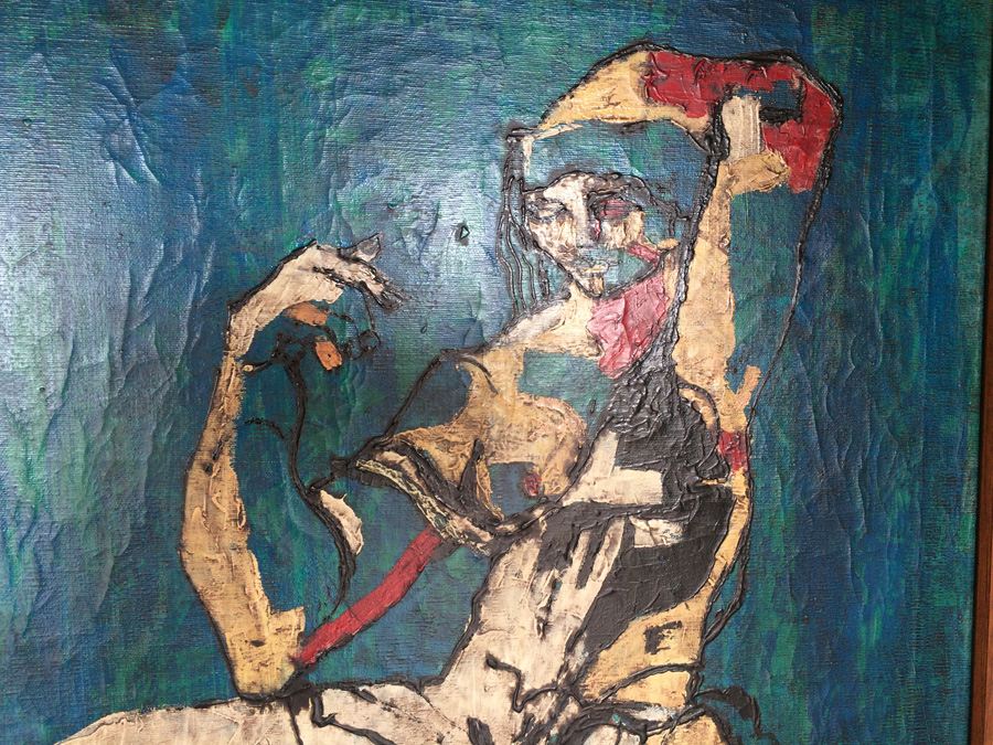 Mid-Century Original Oil Painting of Jester in Teak Frame [Photo 9]