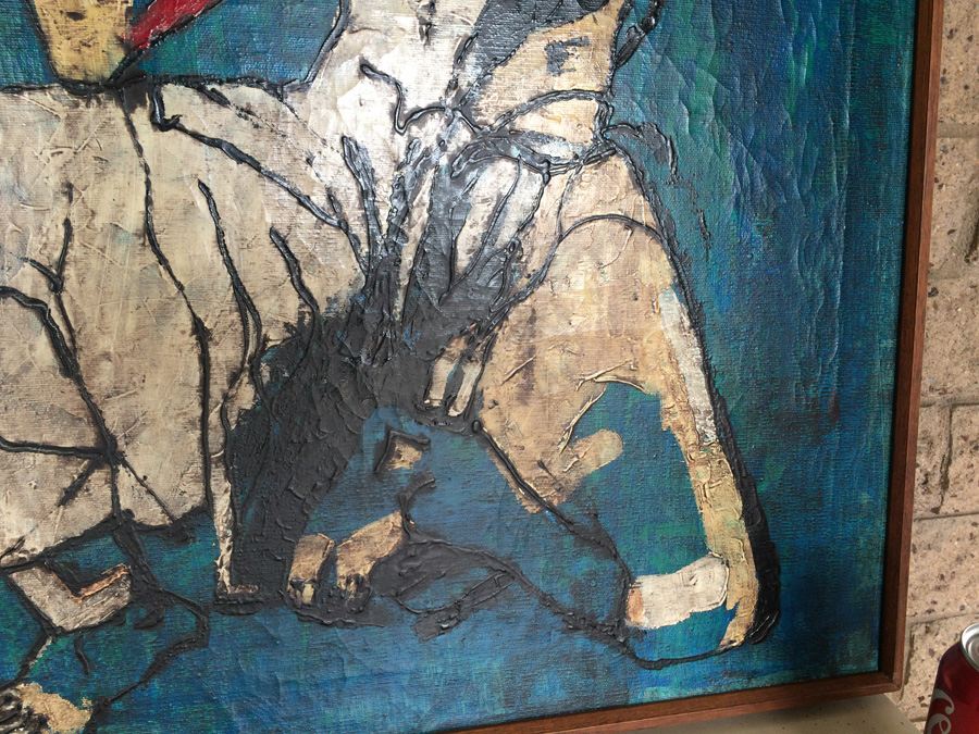 Mid-Century Original Oil Painting of Jester in Teak Frame [Photo 8]