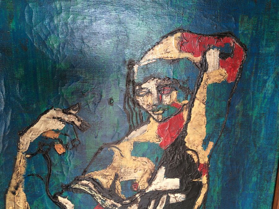 Mid-Century Original Oil Painting of Jester in Teak Frame [Photo 5]