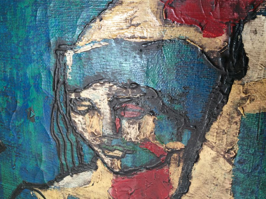 Mid-Century Original Oil Painting of Jester in Teak Frame [Photo 10]