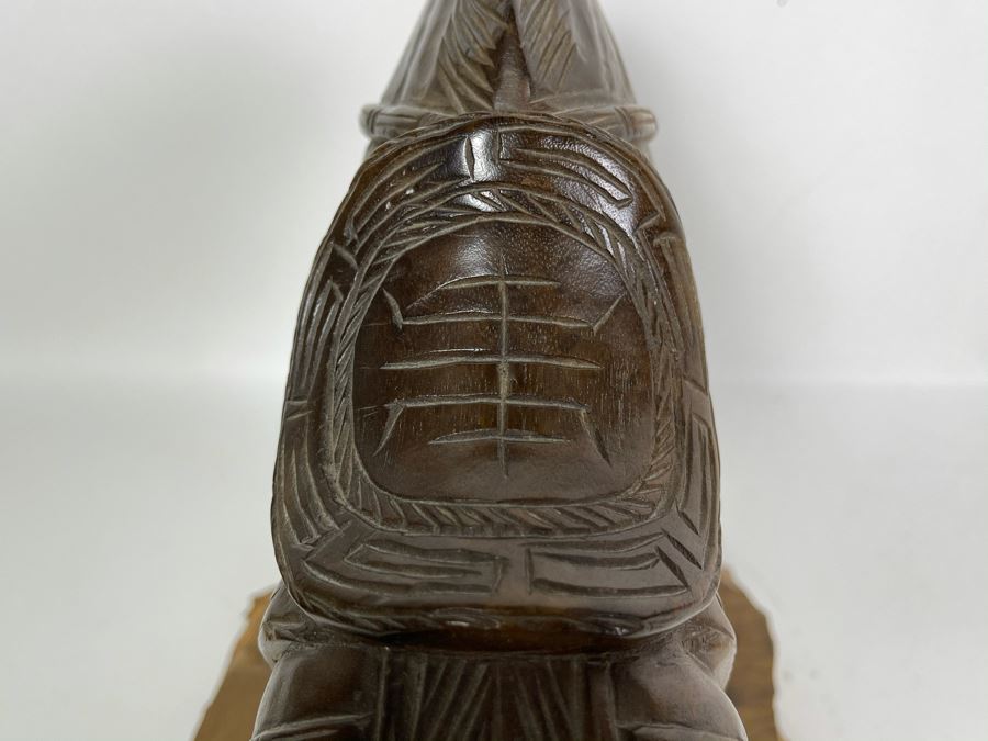 Signed Asian Carved Wooden Horse With Wooden Base 12W X 11H [Photo 7]