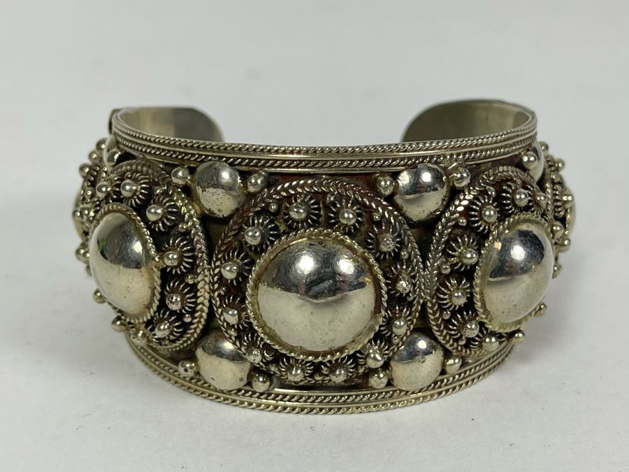Sterling Silver Siam Ornate Cuff Bracelet 64g [Photo 1]