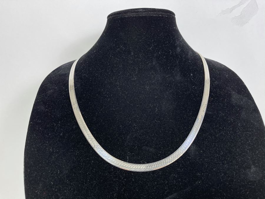 Sterling Silver Herringbone Chain Necklace 24L 32.8g [Photo 2]
