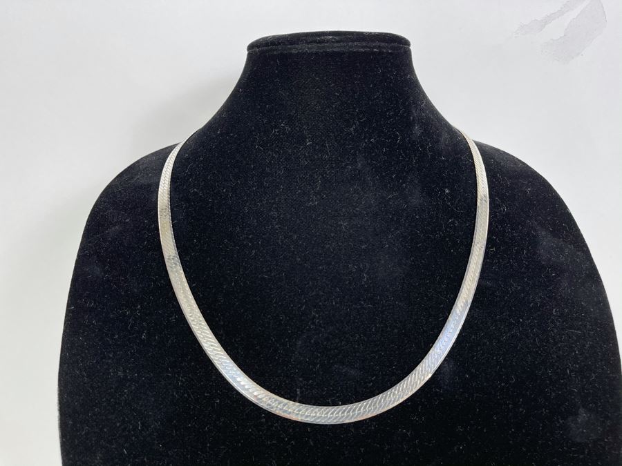 Sterling Silver Herringbone Chain Necklace 24L 32.8g [Photo 1]