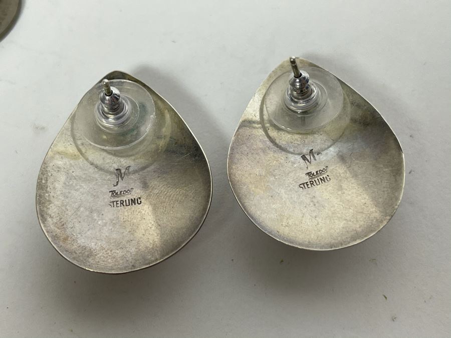 Signed Sterling Silver Onyx Earrings Toledo M 10.1g [Photo 4]