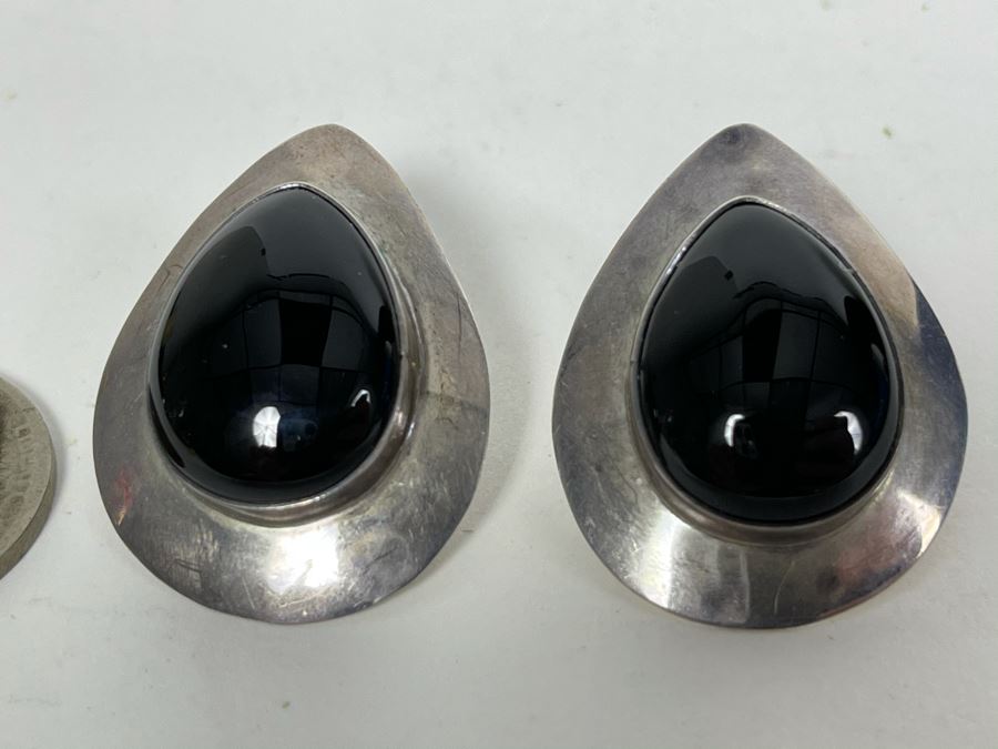 Signed Sterling Silver Onyx Earrings Toledo M 10.1g [Photo 2]
