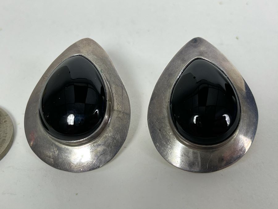 Signed Sterling Silver Onyx Earrings Toledo M 10.1g [Photo 3]
