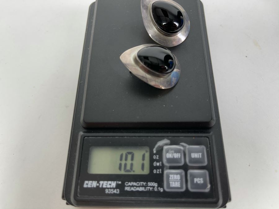 Signed Sterling Silver Onyx Earrings Toledo M 10.1g [Photo 7]