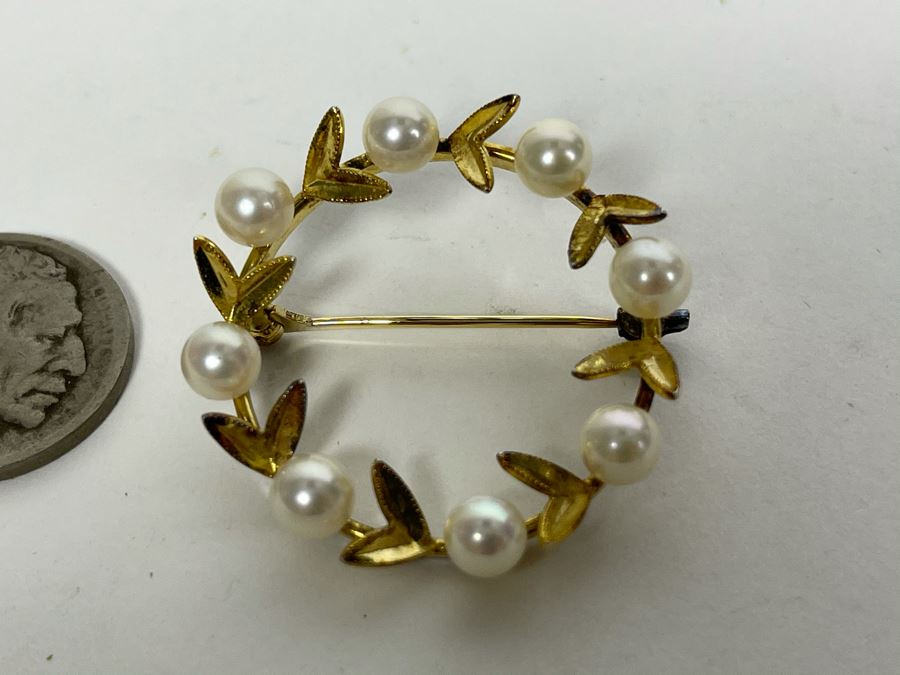 Sterling Silver Pearl Brooch Pin 5.7g [Photo 3]