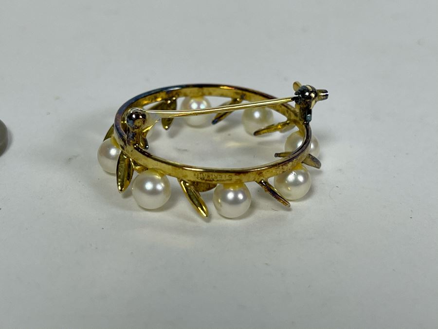 Sterling Silver Pearl Brooch Pin 5.7g [Photo 6]