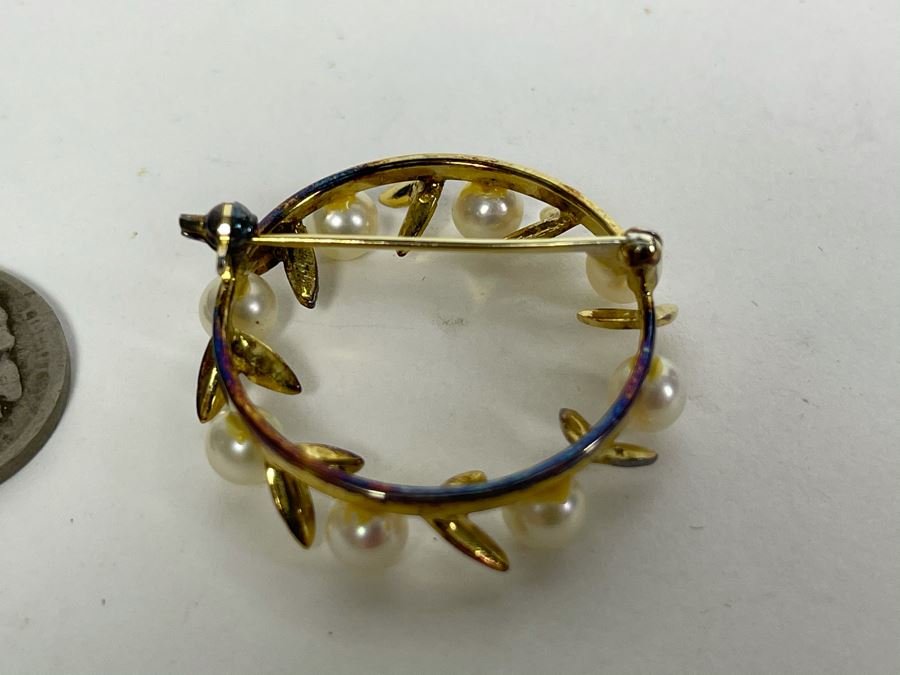 Sterling Silver Pearl Brooch Pin 5.7g [Photo 5]