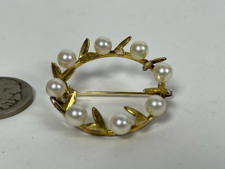 Sterling Silver Pearl Brooch Pin 5.7g [Photo 4]