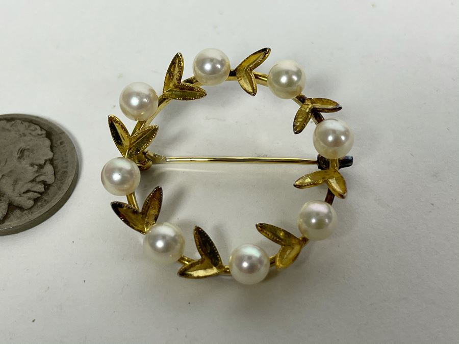 Sterling Silver Pearl Brooch Pin 5.7g
