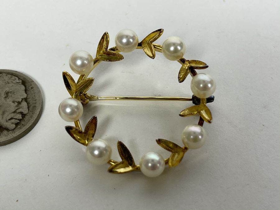 Sterling Silver Pearl Brooch Pin 5.7g [Photo 1]