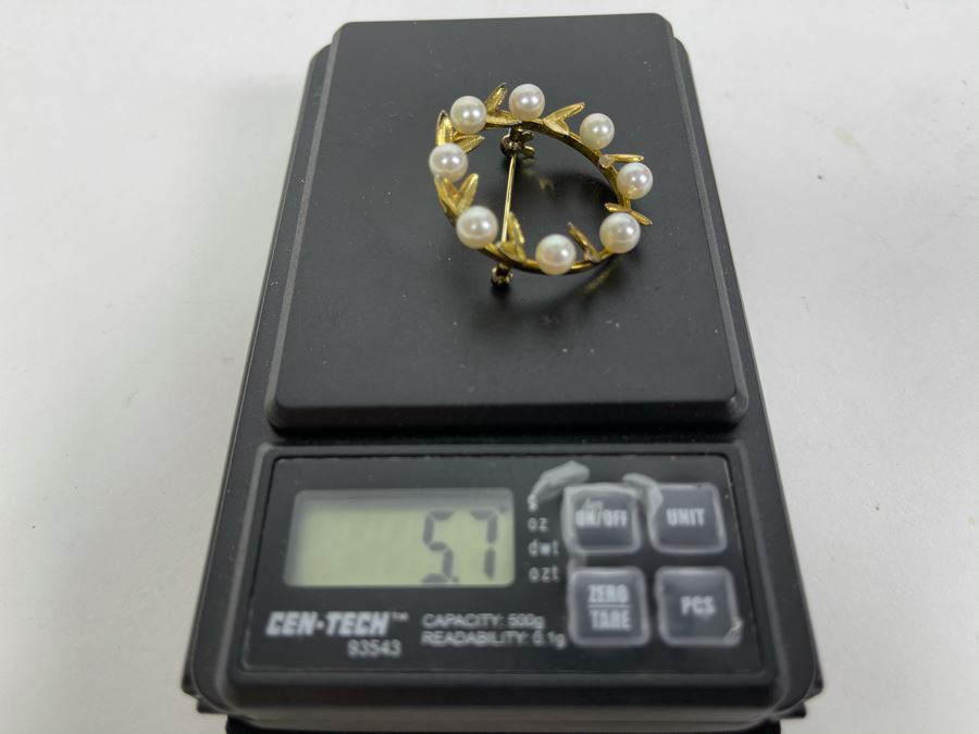 Sterling Silver Pearl Brooch Pin 5.7g [Photo 7]