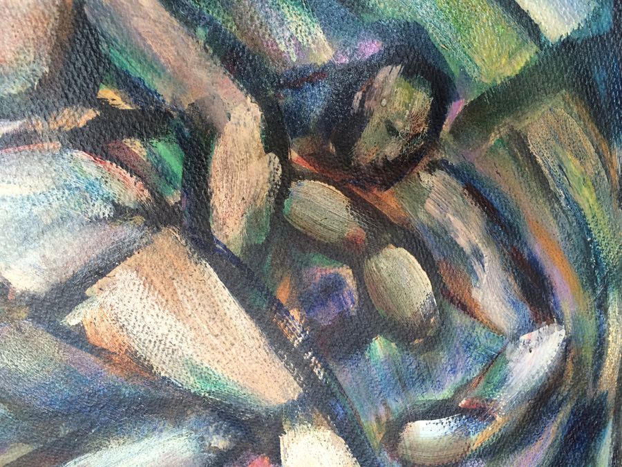 Original Mid-Century Oil Painting of Wrestlers Fighters [Photo 3]