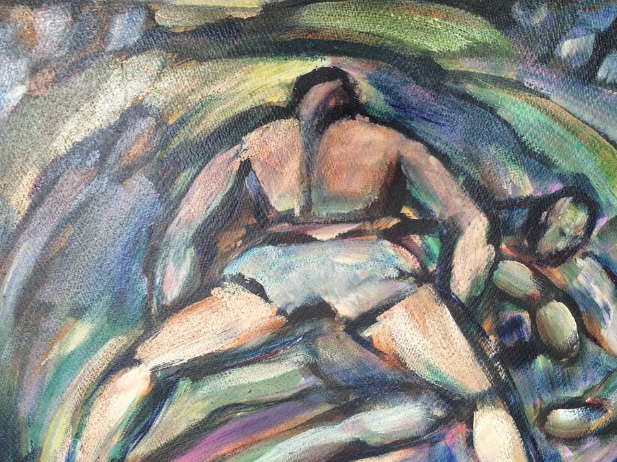 Original Mid-Century Oil Painting of Wrestlers Fighters [Photo 2]