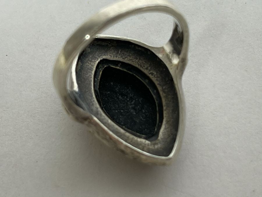 Vintage Sterling Silver, Onyx And Marcasite Ring 5.8g