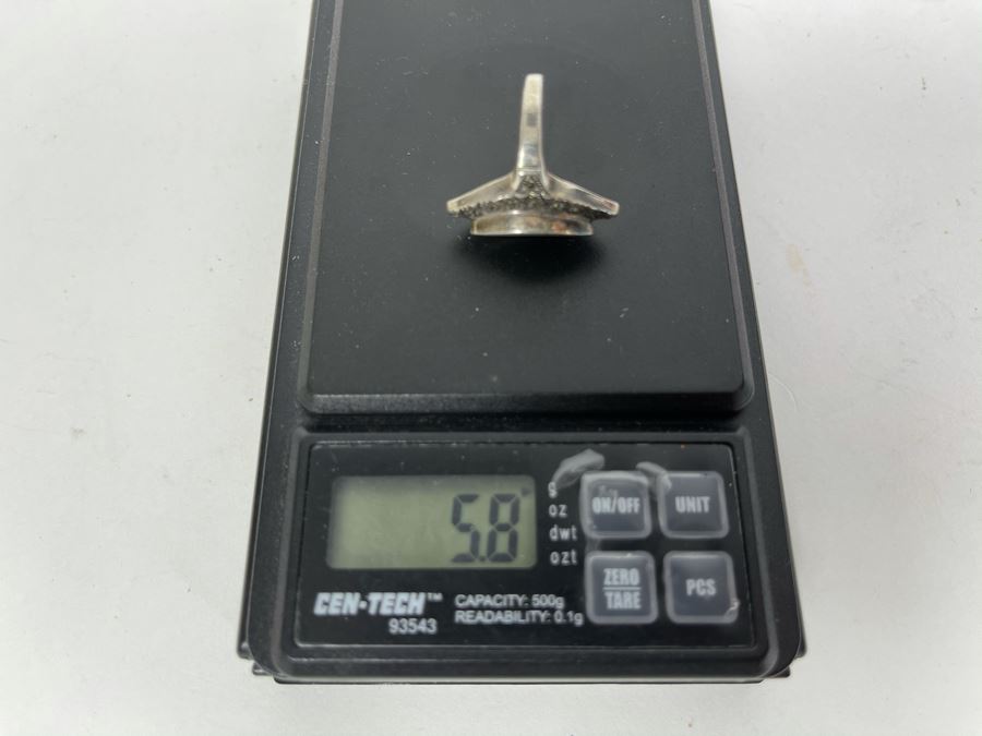 Vintage Sterling Silver, Onyx And Marcasite Ring 5.8g [Photo 10]