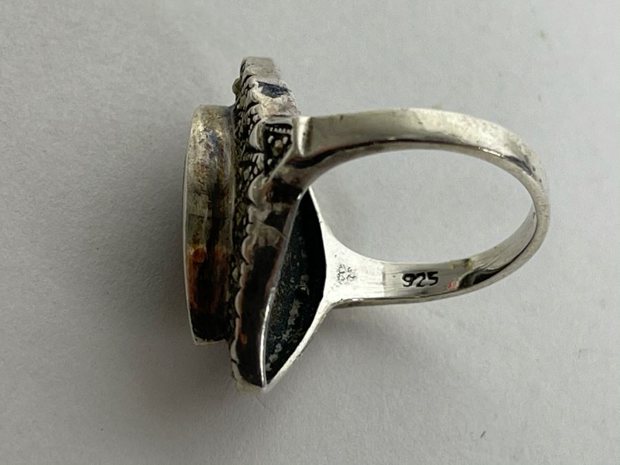 Vintage Sterling Silver, Onyx And Marcasite Ring 5.8g [Photo 8]