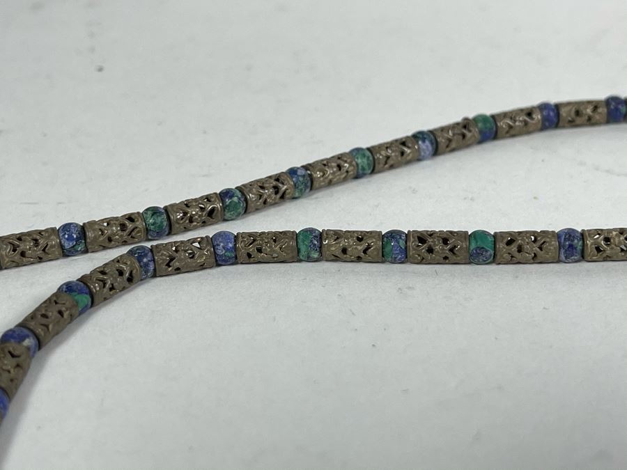 Sterling Silver Lapis Lazuli Beaded 17' Necklace 18.5g [Photo 6]