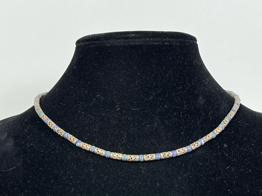 Sterling Silver Lapis Lazuli Beaded 17' Necklace 18.5g [Photo 4]