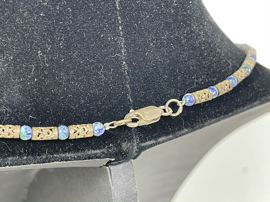 Sterling Silver Lapis Lazuli Beaded 17' Necklace 18.5g [Photo 5]