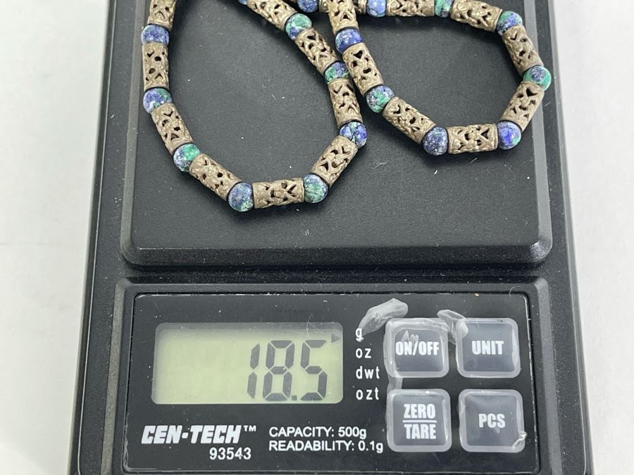 Sterling Silver Lapis Lazuli Beaded 17' Necklace 18.5g [Photo 9]