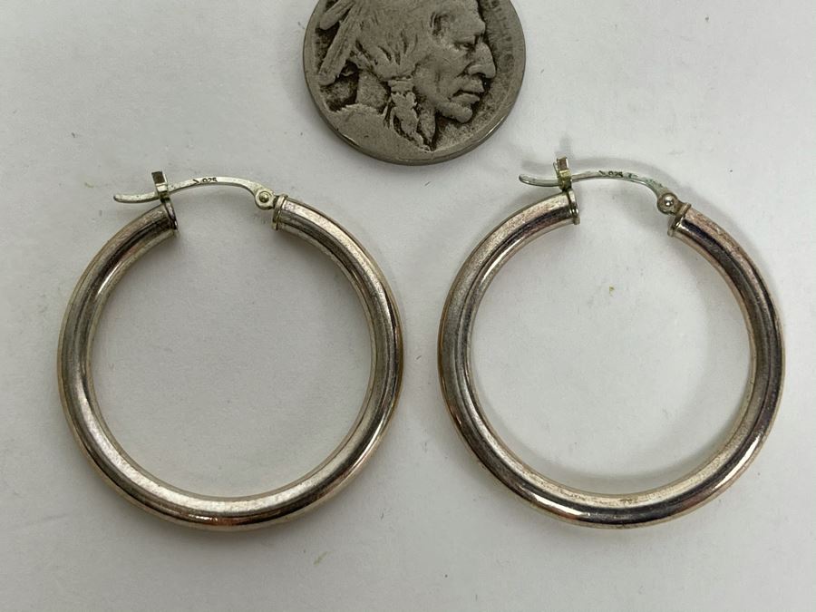 Sterling Silver Hoop Earrings 3.9g [Photo 1]