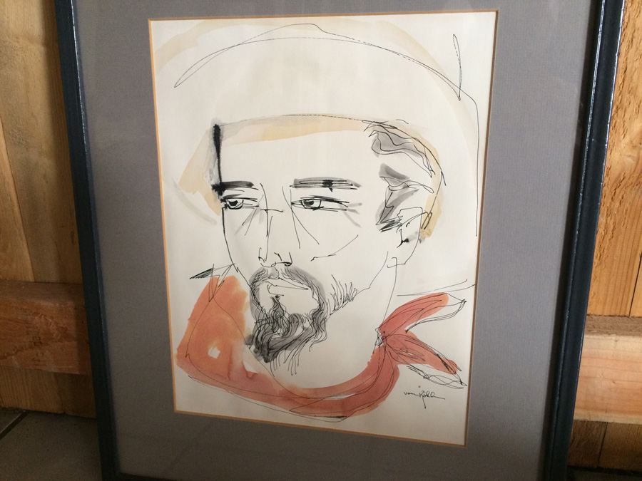 Mid-Century Von Kohler Watercolor and Ink Painting Cowboy [Photo 2]