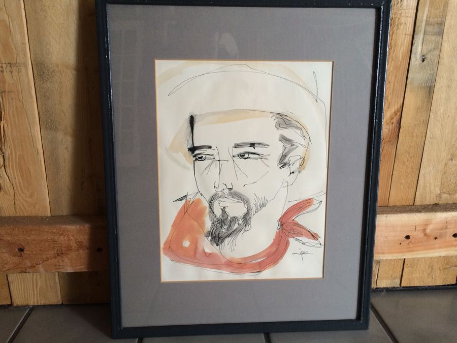 Mid-Century Von Kohler Watercolor and Ink Painting Cowboy