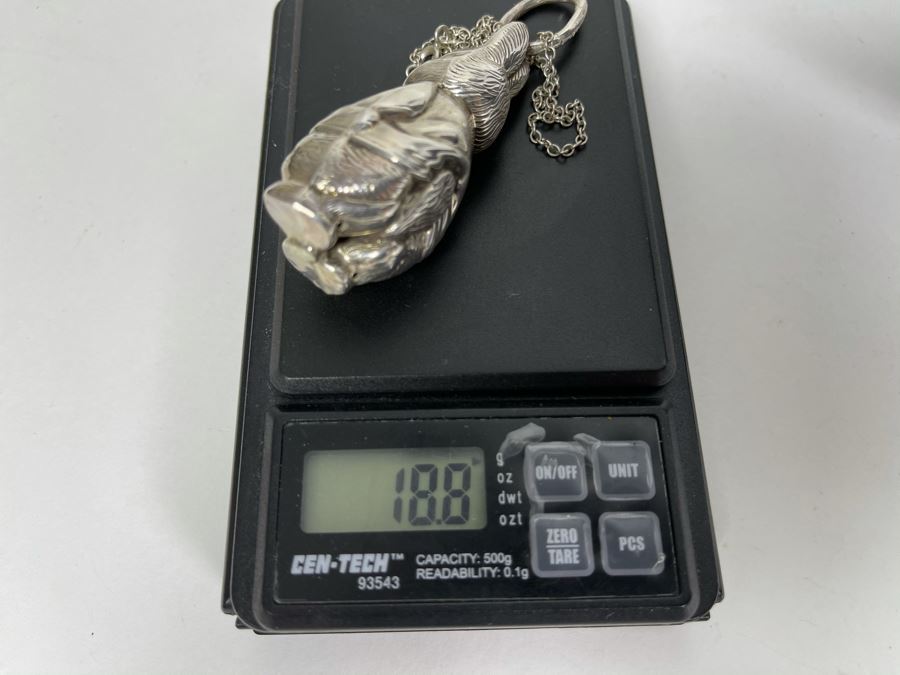 Sterling Silver 18' Chain Necklace With Sterling Silver Rabbit Bell Pendant 18.8g [Photo 13]