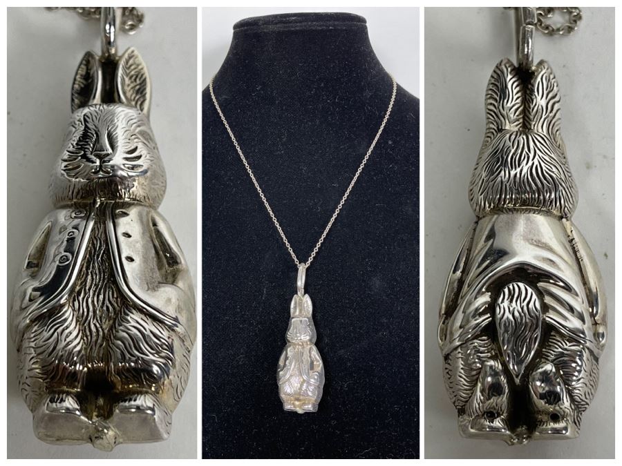 Sterling Silver 18' Chain Necklace With Sterling Silver Rabbit Bell Pendant 18.8g [Photo 1]