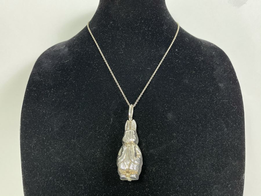 Sterling Silver 18' Chain Necklace With Sterling Silver Rabbit Bell Pendant 18.8g [Photo 3]