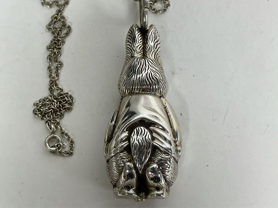Sterling Silver 18' Chain Necklace With Sterling Silver Rabbit Bell Pendant 18.8g [Photo 12]
