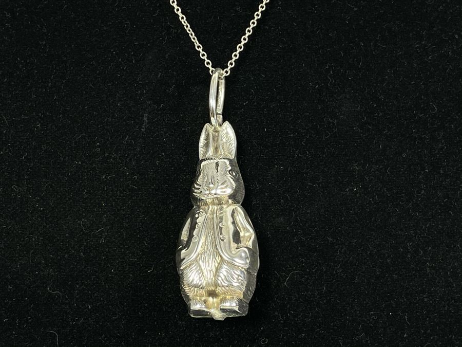 Sterling Silver 18' Chain Necklace With Sterling Silver Rabbit Bell Pendant 18.8g [Photo 8]