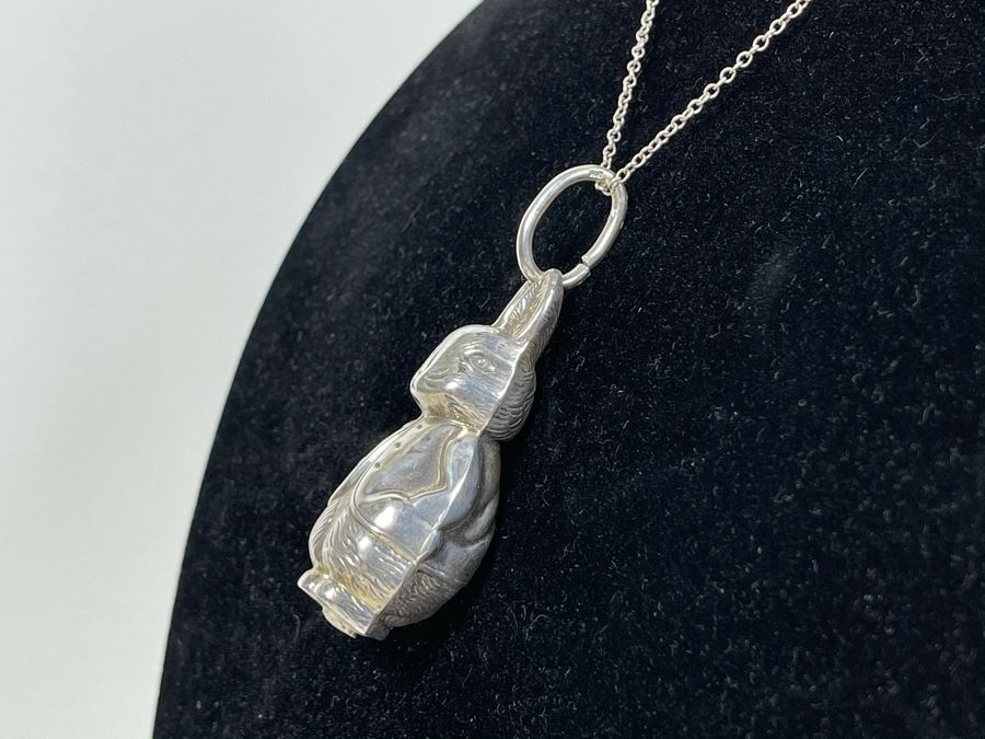 Sterling Silver 18' Chain Necklace With Sterling Silver Rabbit Bell Pendant 18.8g [Photo 5]