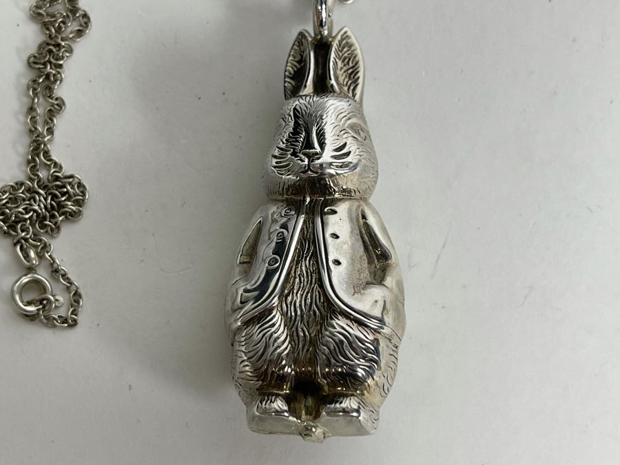 Sterling Silver 18' Chain Necklace With Sterling Silver Rabbit Bell Pendant 18.8g [Photo 11]