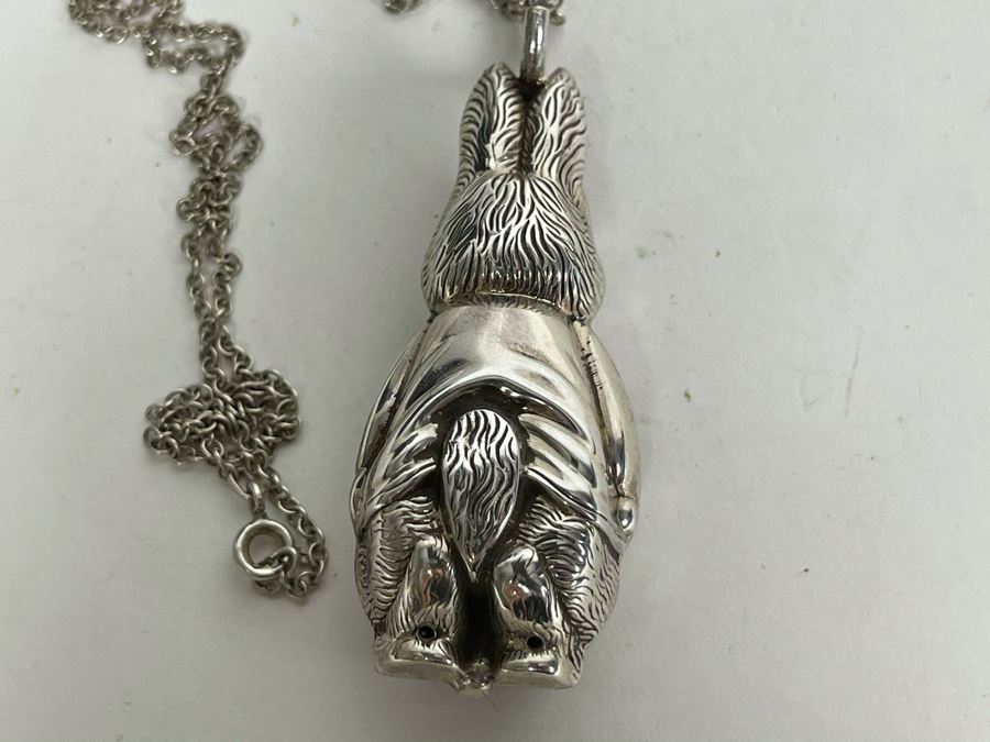 Sterling Silver 18' Chain Necklace With Sterling Silver Rabbit Bell Pendant 18.8g [Photo 9]