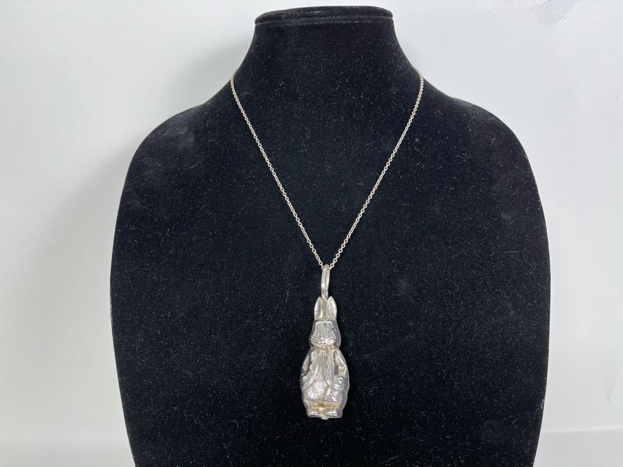 Sterling Silver 18' Chain Necklace With Sterling Silver Rabbit Bell Pendant 18.8g [Photo 2]