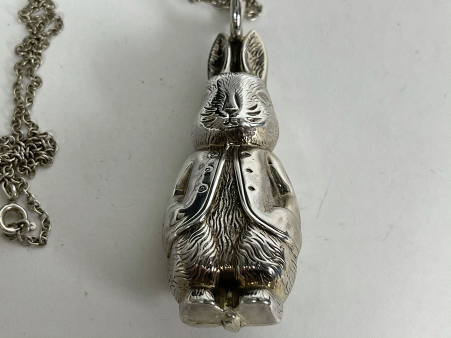 Sterling Silver 18' Chain Necklace With Sterling Silver Rabbit Bell Pendant 18.8g [Photo 10]