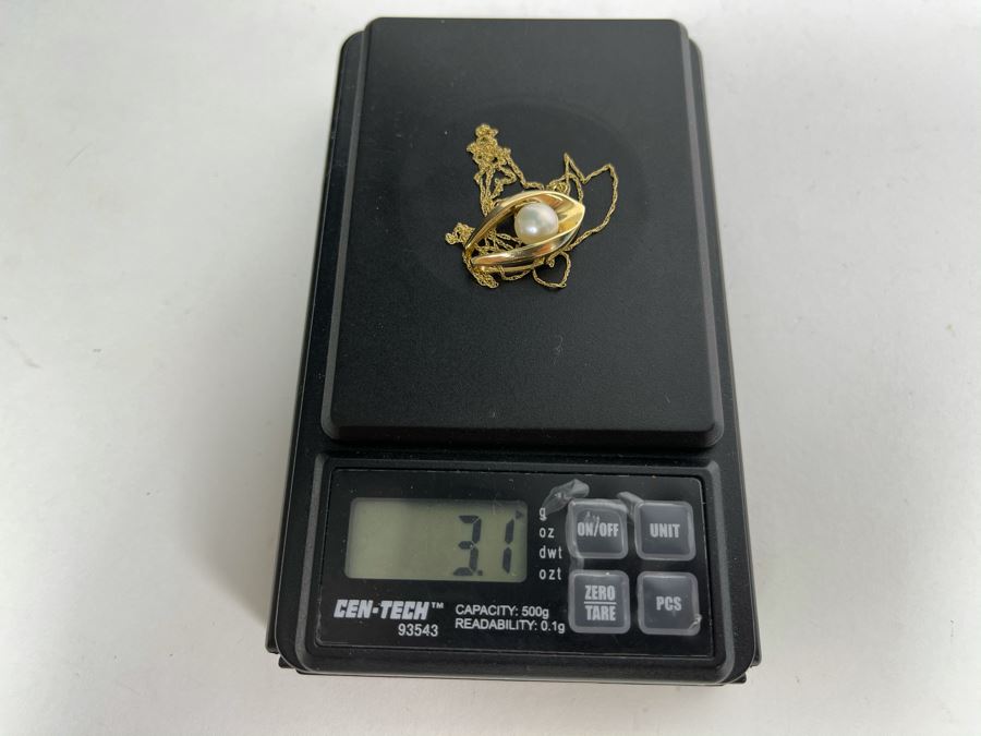 14K Gold Chain 18' Necklace With 14K Gold Pearl Pendant 3.1g [Photo 15]