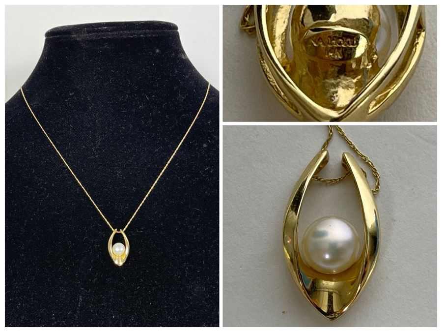 14K Gold Chain 18' Necklace With 14K Gold Pearl Pendant 3.1g [Photo 1]