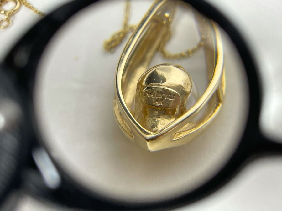 14K Gold Chain 18' Necklace With 14K Gold Pearl Pendant 3.1g [Photo 7]