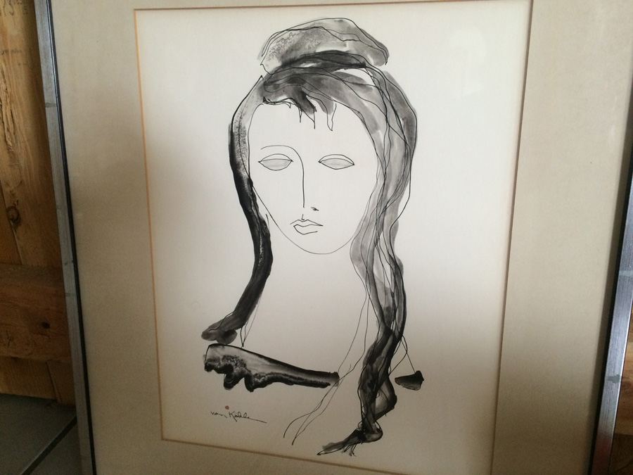 Mid-Century Von Kohler Watercolor and Ink Painting Woman [Photo 2]