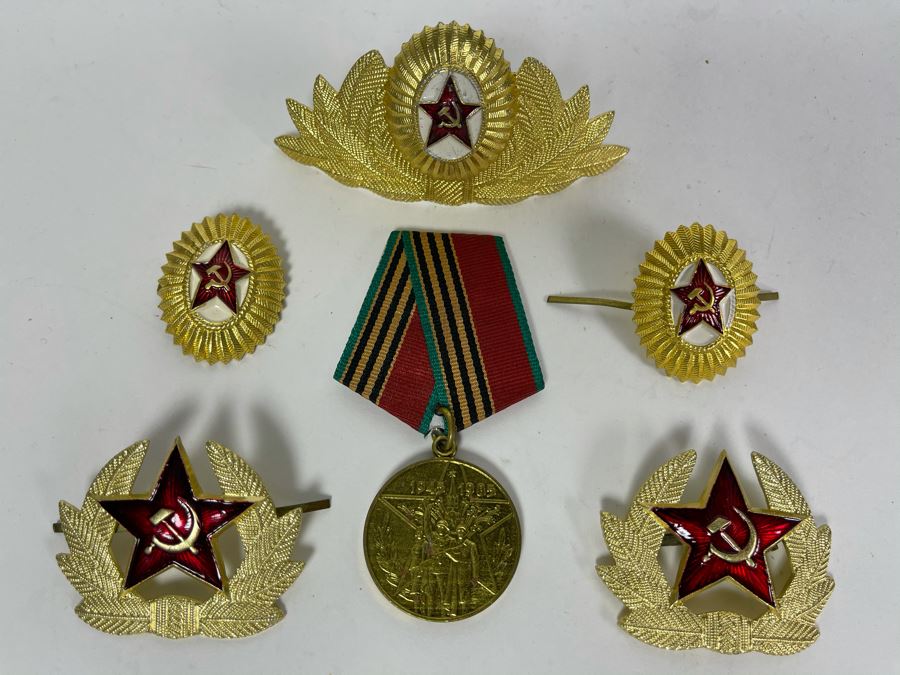 Collection Of Vintage Soviet Union USSR Hat Pins And Military Medal [Photo 3]