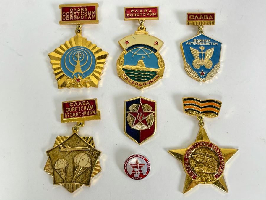 Collection Of Vintage Soviet Union USSR Pins And Military Medals